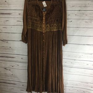 Nwt brown embroidered dress size l